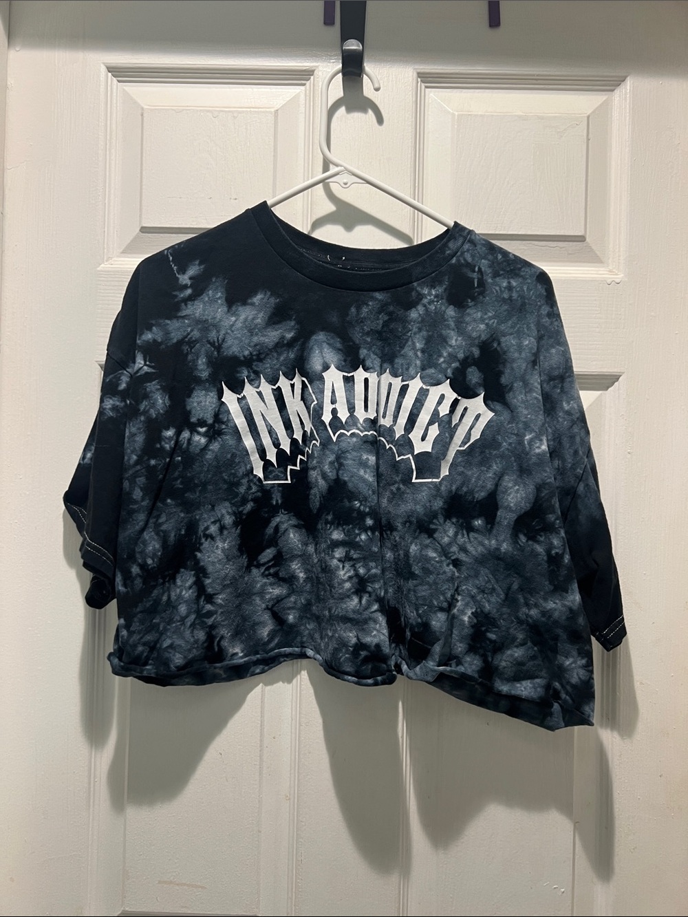 Ink Addict Tie-Dye Blue Crop Top with White Logo